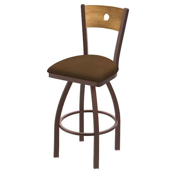 25" Swivel Counter Stool, Bronze Finish, Med Back, Rein Thatch Seat